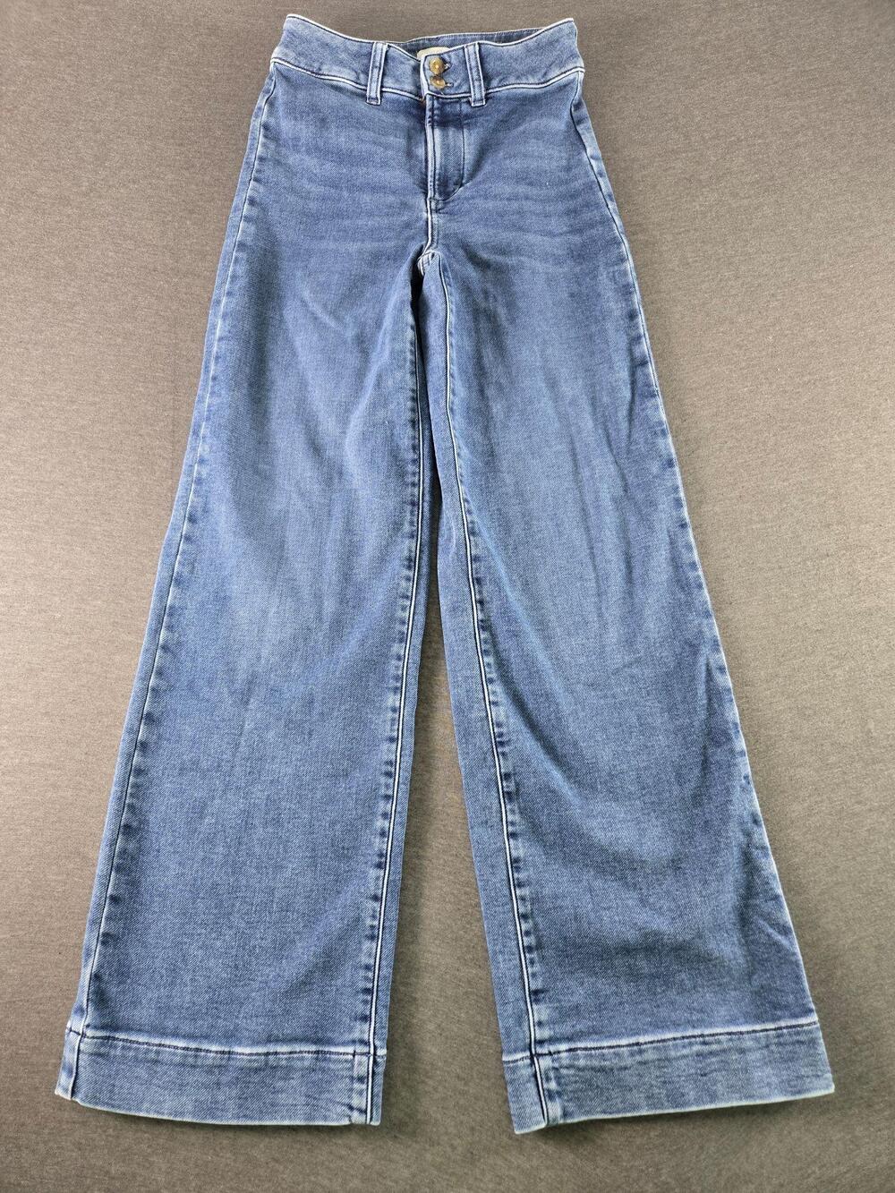 Faherty Jeans Womens 25 Blue High Rise Wide Leg Denim Pants 27 Inseam Fall
